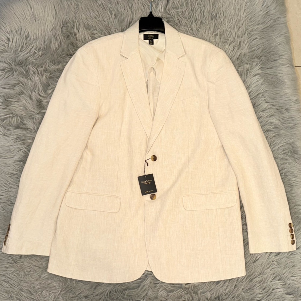 Club Room Mens Cream Linen Suit Separate Two-Button Blazer Jacket XL